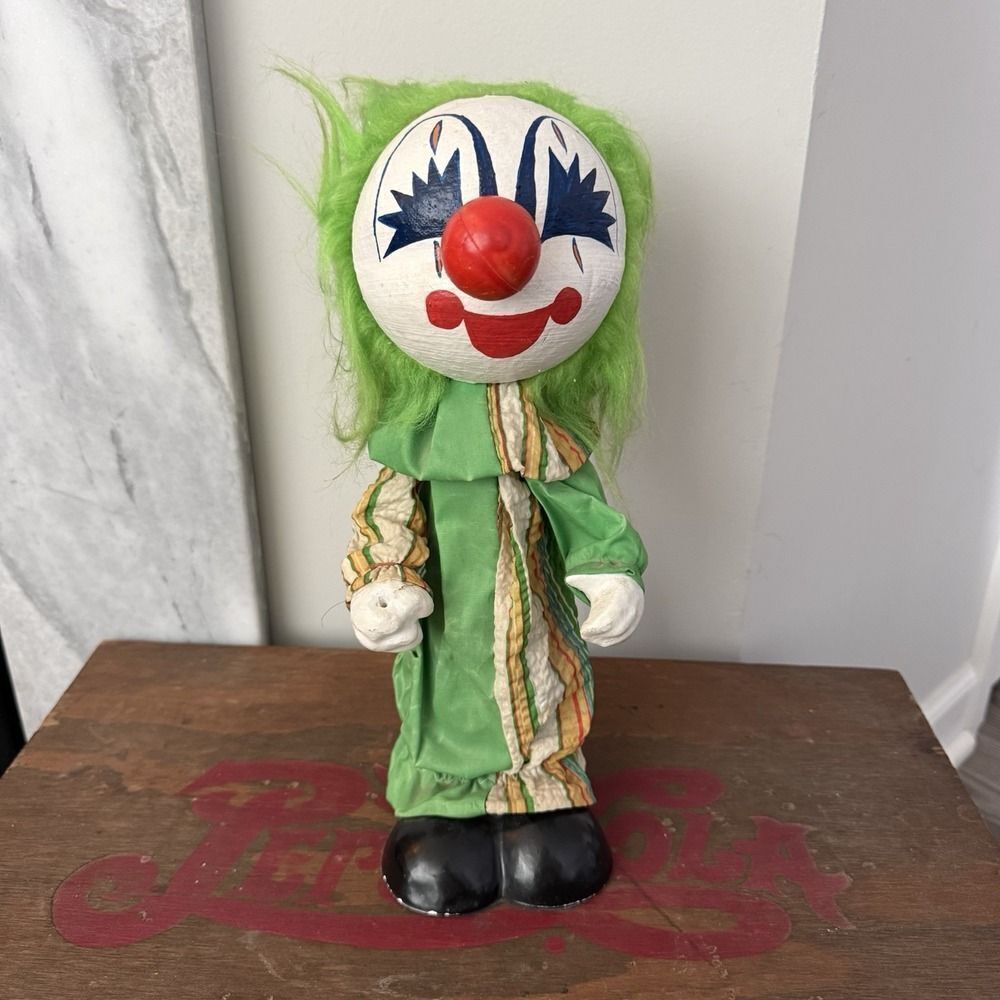 Vintage Folk Art Clown Figurine 12" Tall Paper Mache